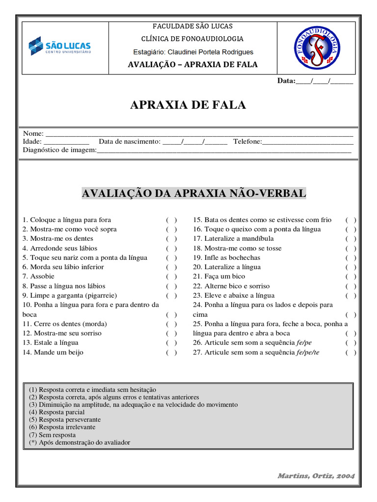 Protocolo de Avaliação da Apraxia de Fala | PDF
