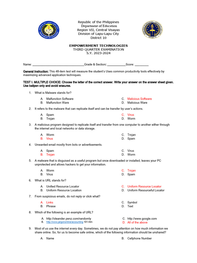 Grade 11 Empowerment Tech Exam Q3 | PDF | World Wide Web | Internet & Web