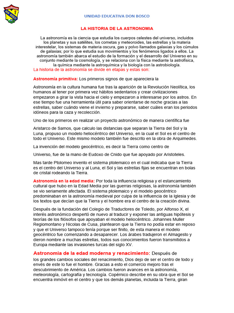 Historia de La Astronomia | PDF | Astronomía | Universo
