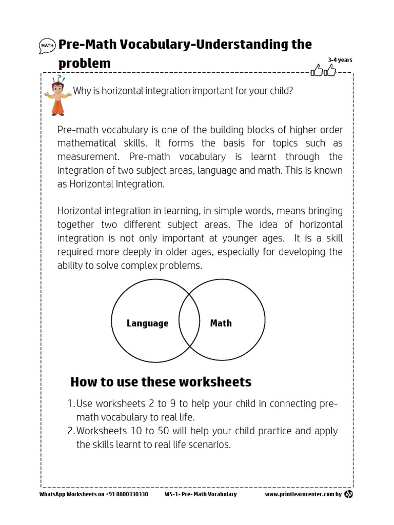 Resolve Pre Math Vocabulary 3 To 4 Yrs | PDF | Mathematics | Worksheet