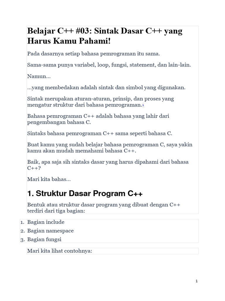 Sintaks Dasar C++ untuk Pemula | PDF