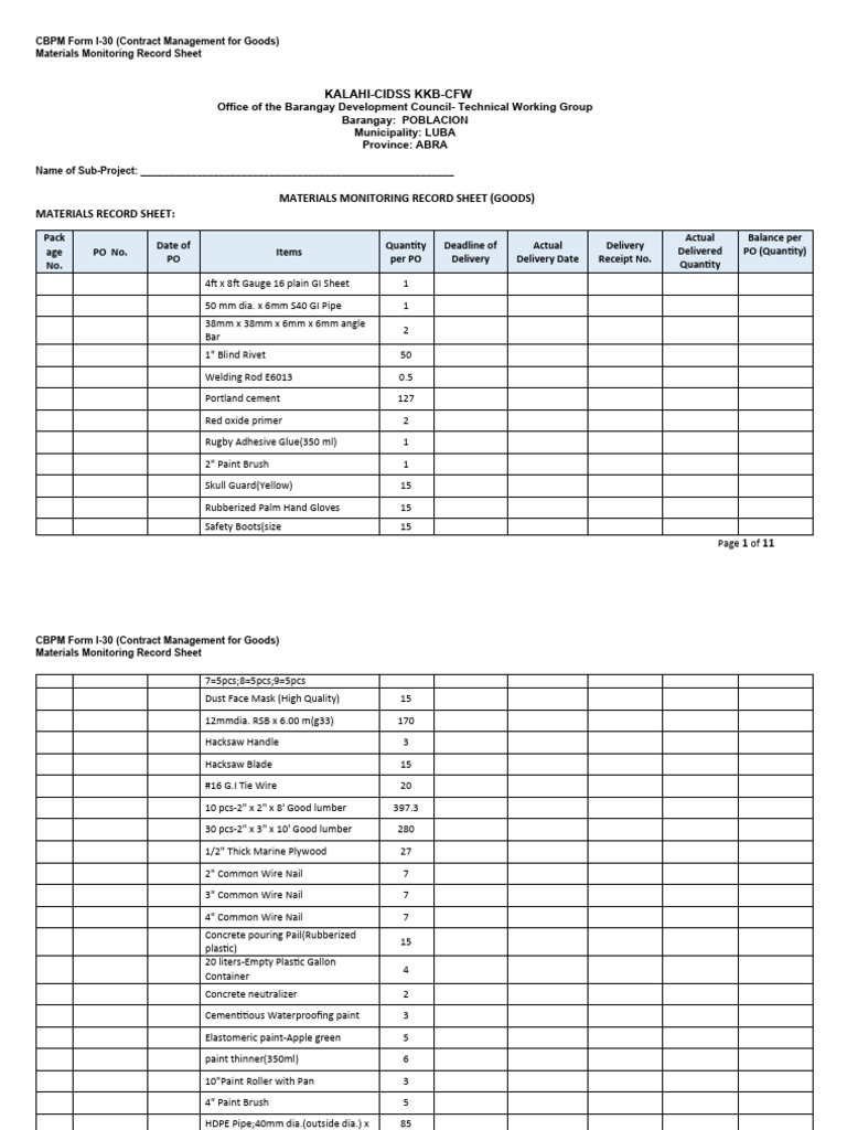 Materials Monitoring Record Sheet | PDF | Pipe (Fluid Conveyance) | Paint