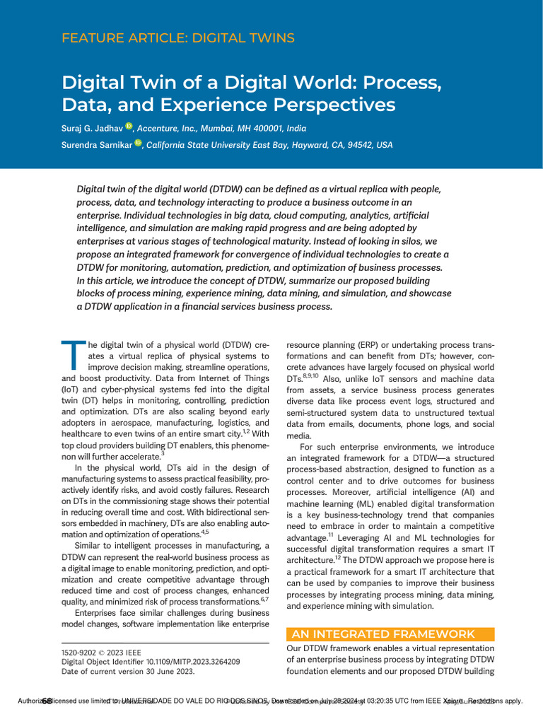 Digital Twin Framework for Enterprises | PDF | Artificial Intelligence ...