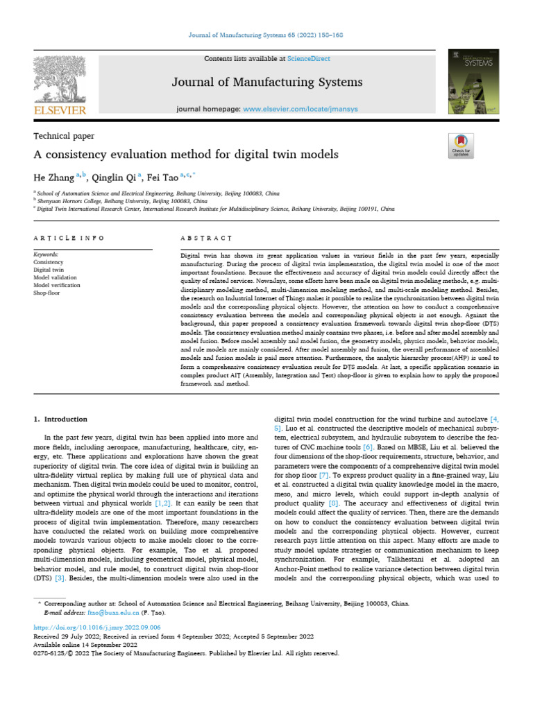 A Consistency Evaluation Method For Digital Twin Models | PDF ...