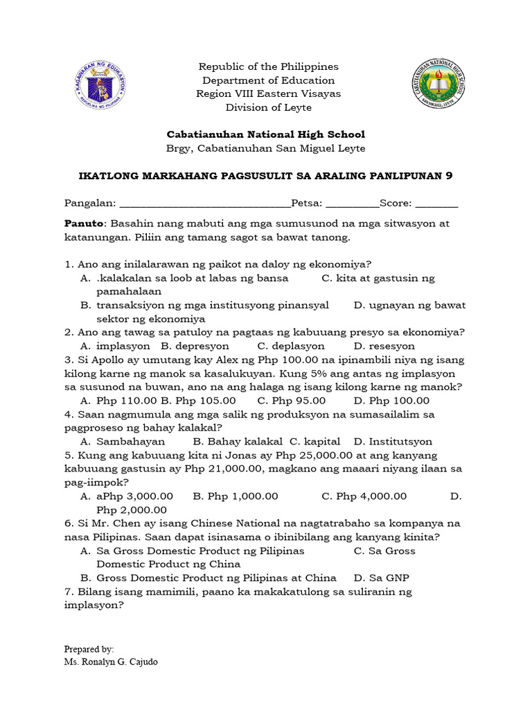 3RD Quarter Exam in AP9 | PDF