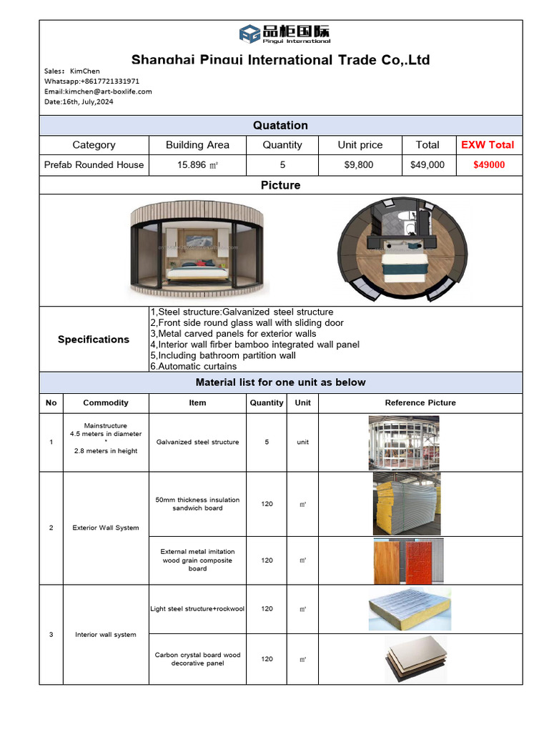 EXW Quotation For Five Rounded House | PDF | Wall | Window