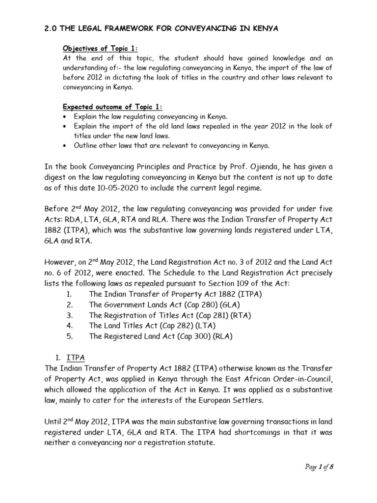 Conveyancing Law Overview in Kenya | PDF | Common Law | Property Law