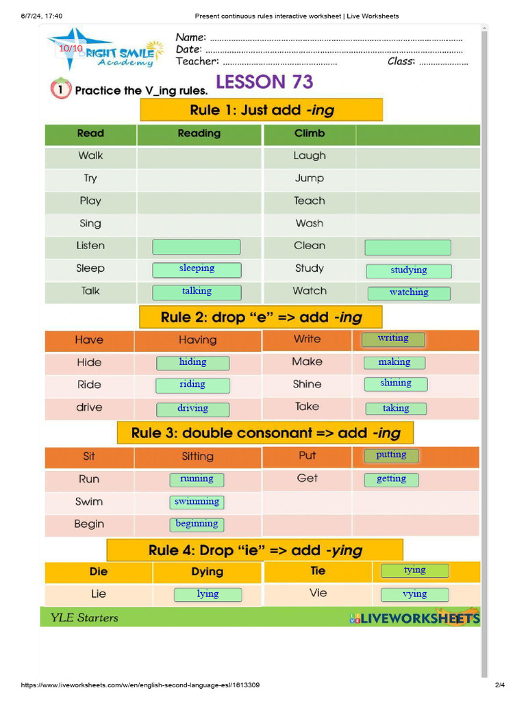 Present Continuous Interactive Worksheet | PDF