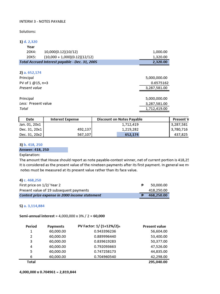 Notes Payable Pdf Present Value Financial Services