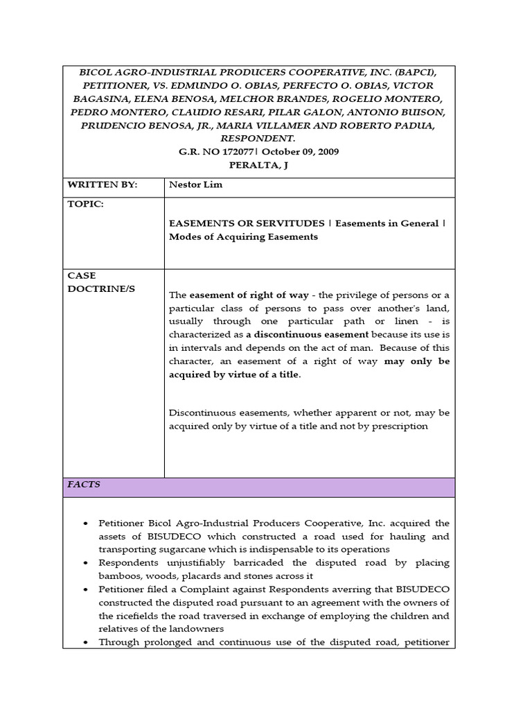 8 Bicol Agro-Industrial vs. Obias | PDF | Easement | Justice