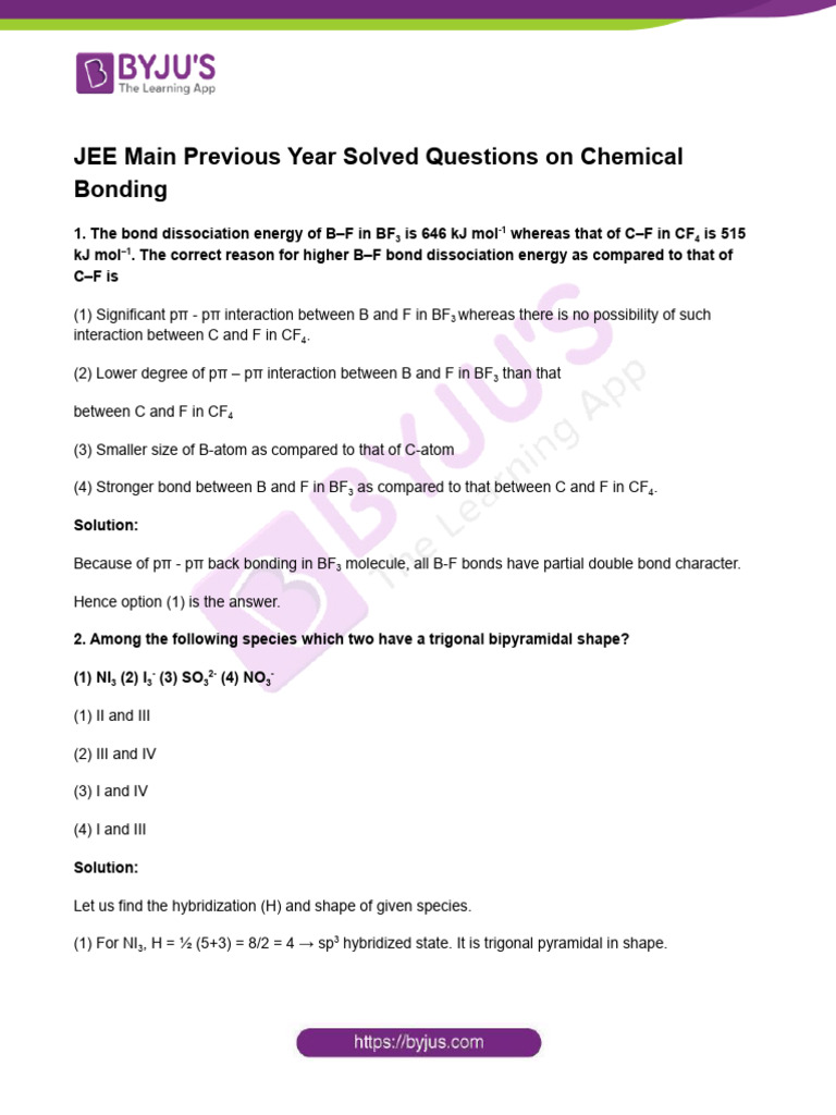 JEE Main: Chemical Bonding Q&A | PDF | Chemical Bond | Magnetism