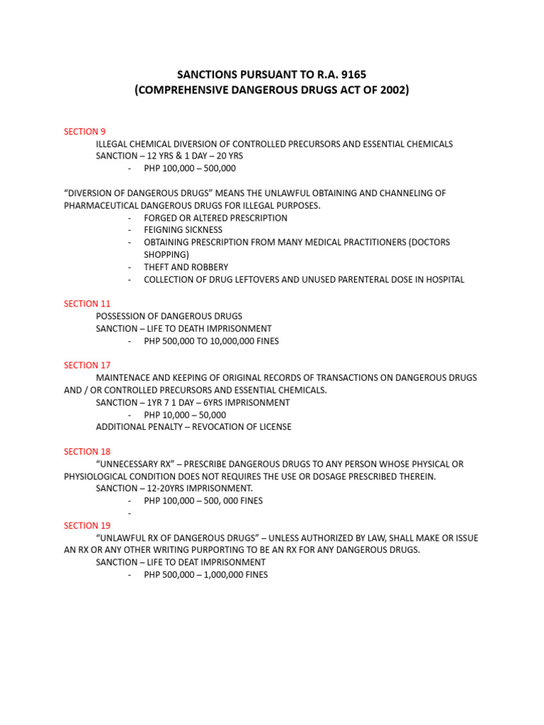 Sanctions Pursuant To Ra 9165 | PDF | Law