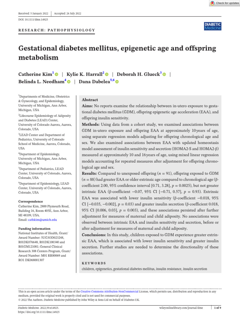 Diabetic Medicine 2022 Kim Gestational Diabetes Mellitus
