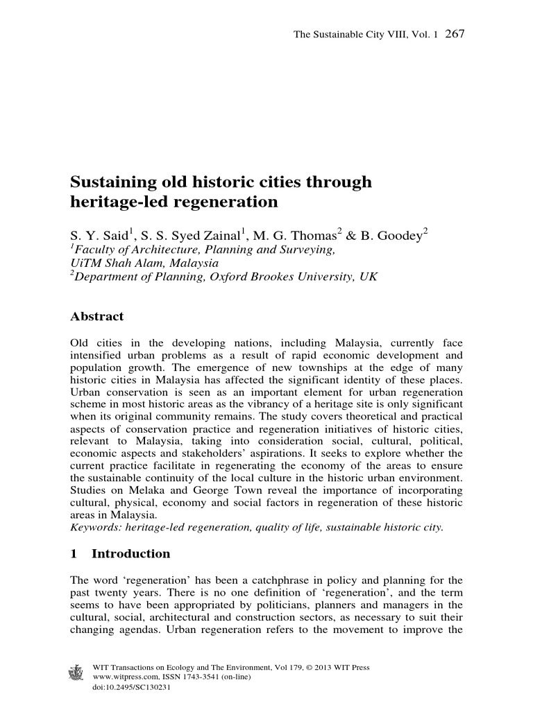 Heritage-Led Regeneration in Historic Cities | PDF | Urban Renewal ...