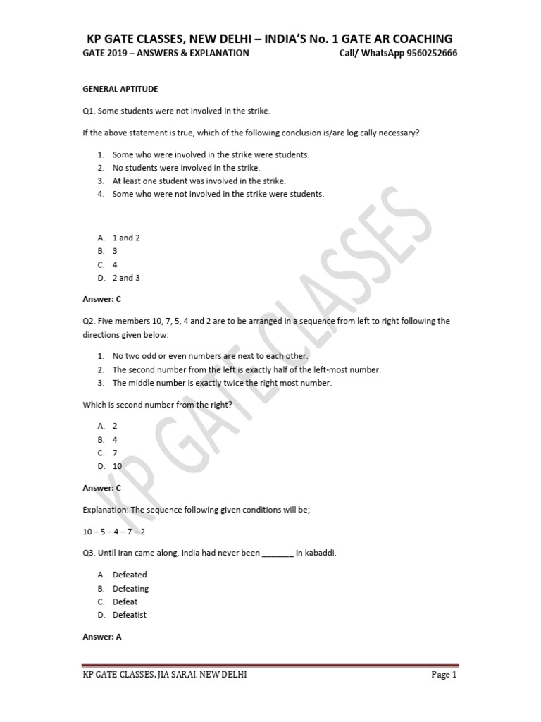 GATE 2019: General Aptitude Solutions | PDF | Solar Power