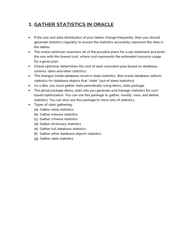Gather Stats Oracle Schema