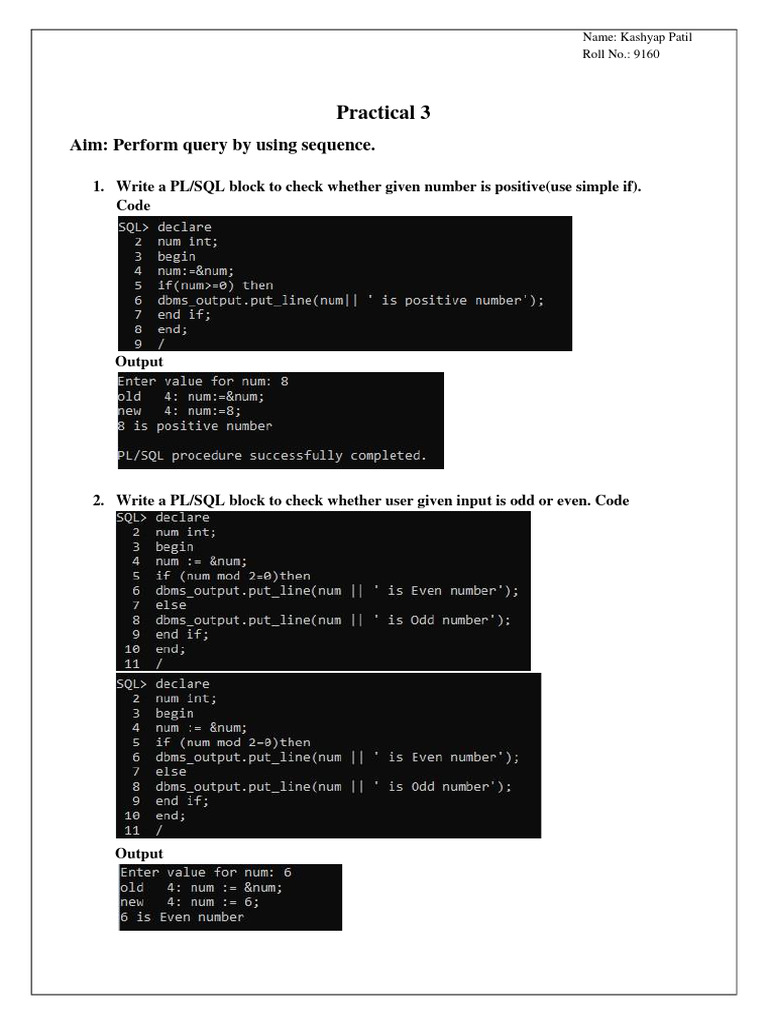 PL/SQL Exercises for Number Checks | PDF | Control Flow | Pl/Sql