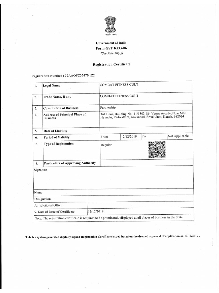 Registration Certificate PDF | PDF | Finance & Money Management