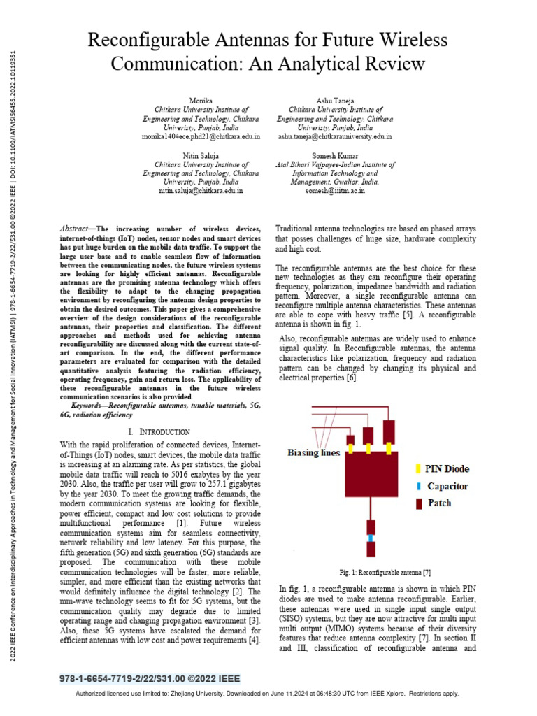 Reconfigurable Antennas For Future Wireless Communication An Analytical ...