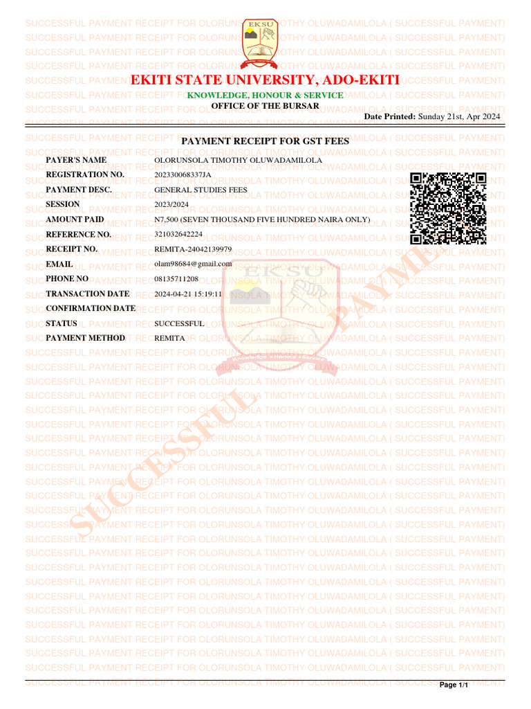 GST FEES Payment Receipt Letter | PDF | Payments | Receipt