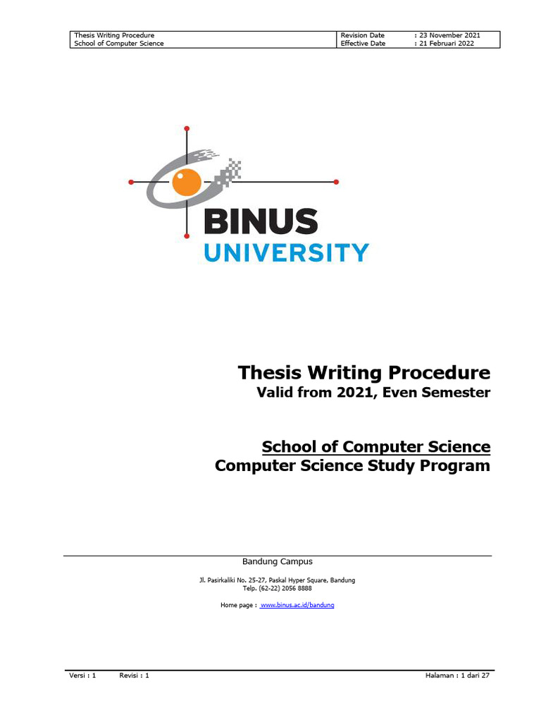 Thesis Writing Guidelines at Binus | PDF | Thesis | Identity Document