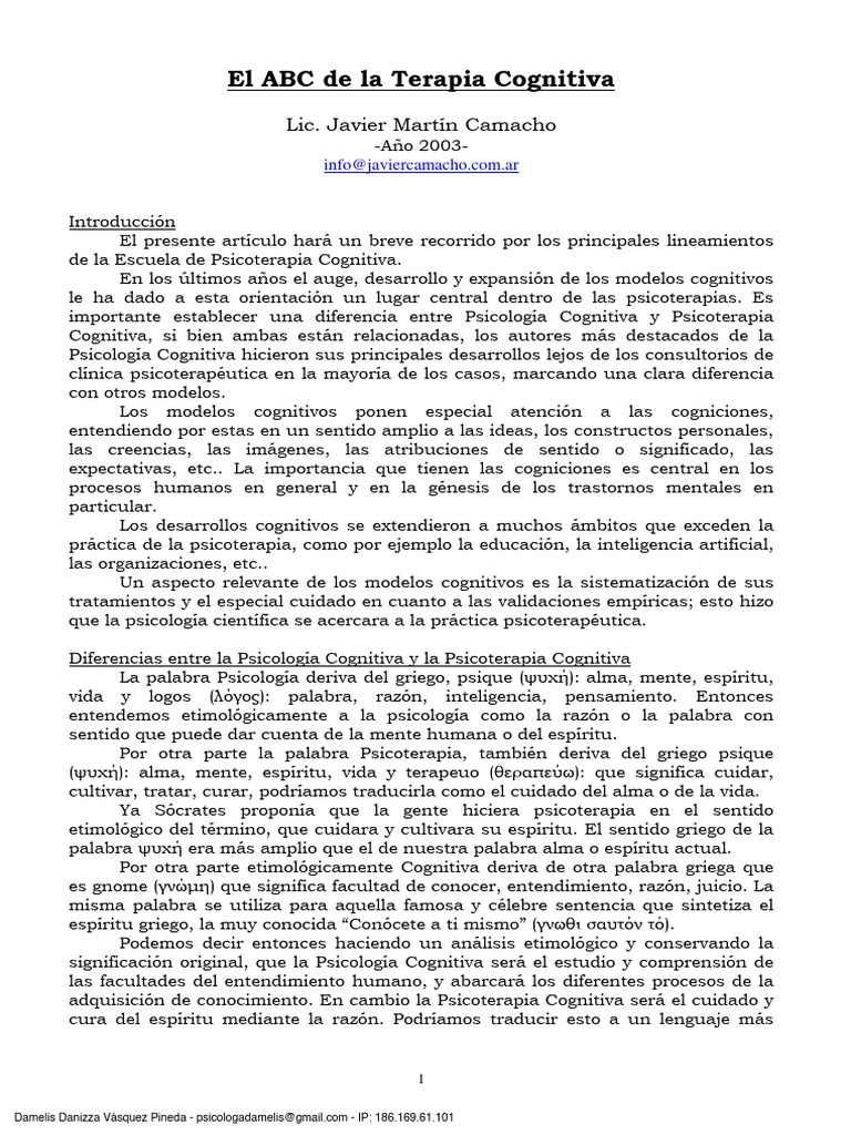 El ABC de La TC | PDF | Psicoterapia | Terapia cognitiva