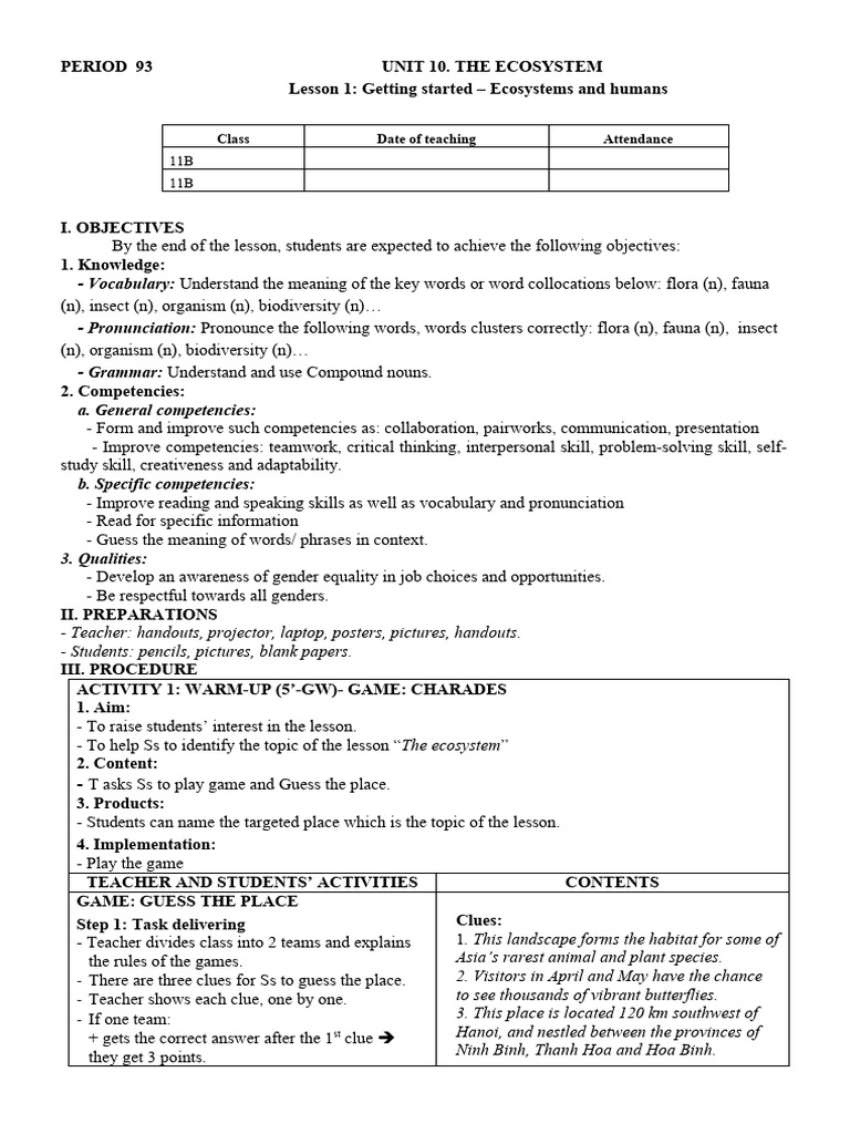 MẪU LESSON PLAN UNIT 10- LỚP 11 - GLOBAL SUCCESS | PDF | Question ...