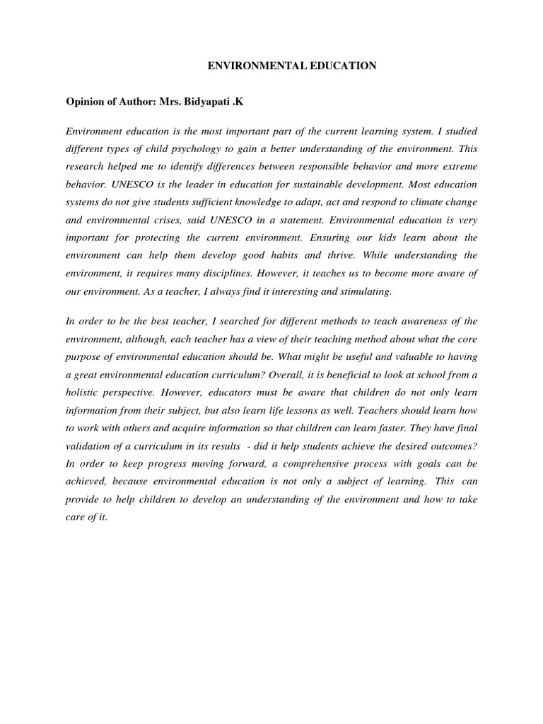Importance of Environmental Education | PDF | Learning | Teachers