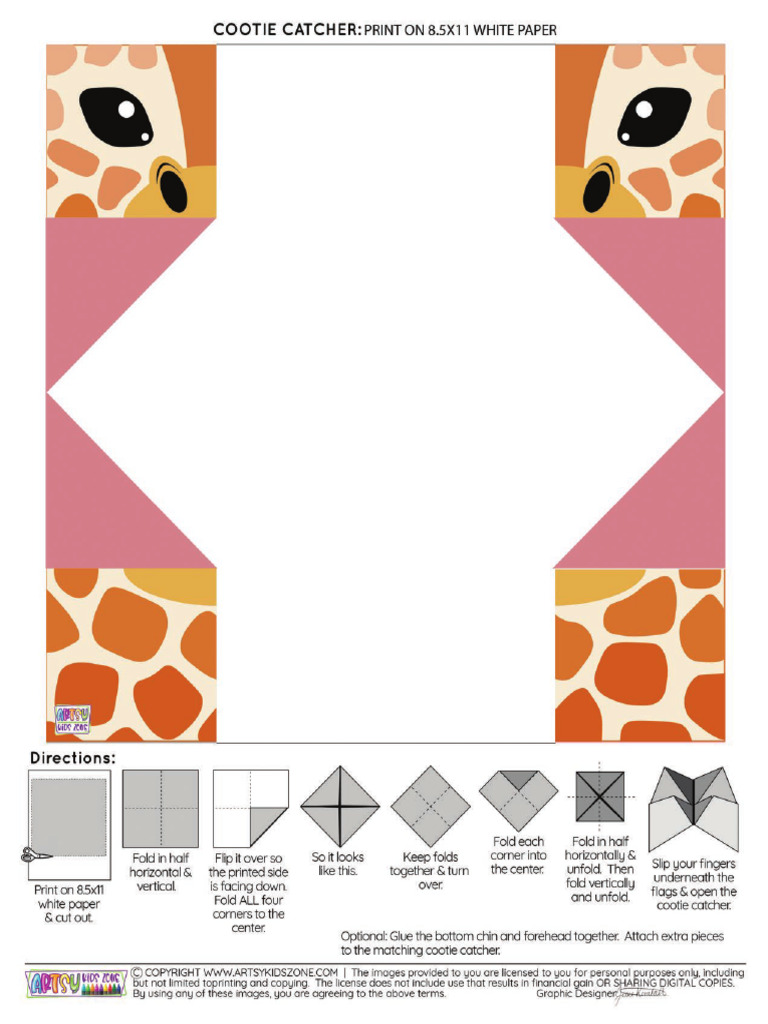 8.5x11 Giraffe Cootie Catcher Template | PDF