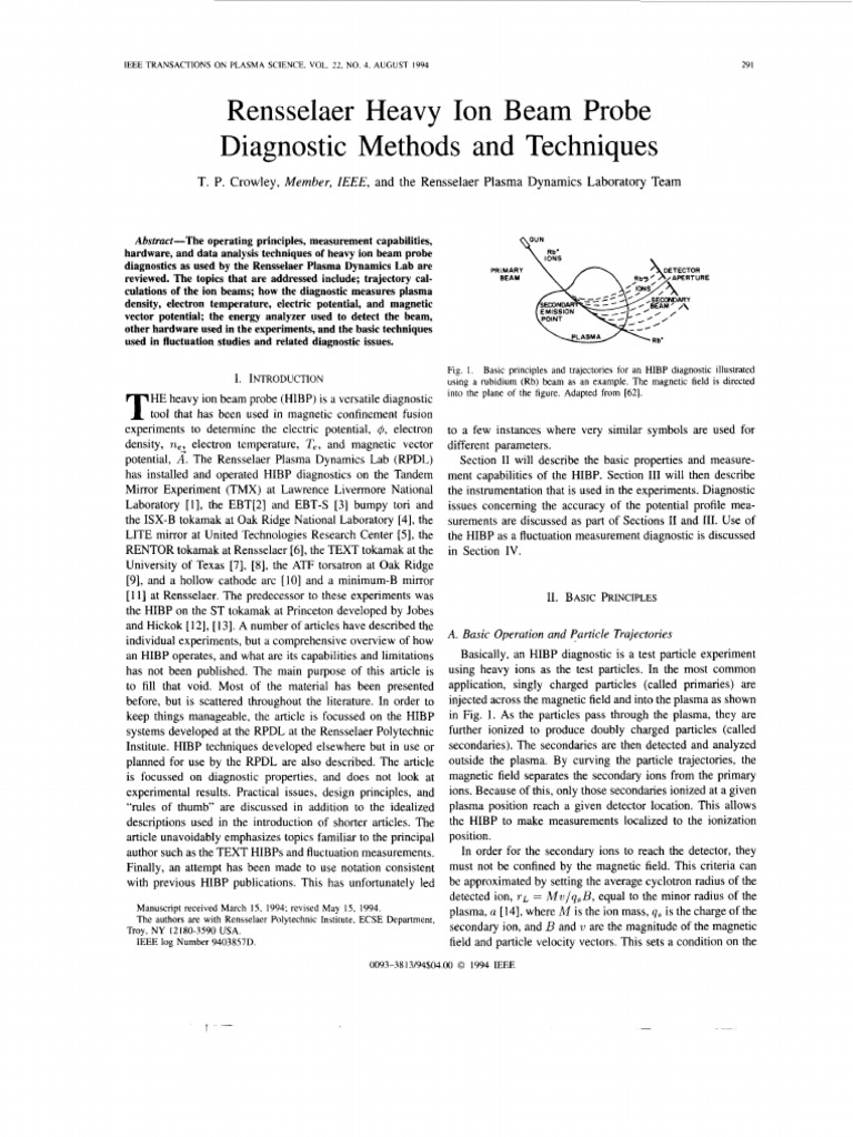 Rensselaer Heavy Ion Beam Probe Diagnostic Methods and Techniques | PDF ...