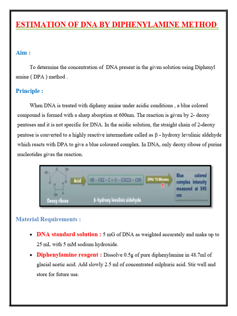 Estimationof Dna by Diphenylamine Method 29.06.2024 | PDF | Acid | Water
