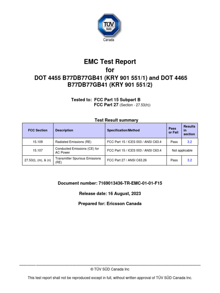 EMC Test Report For: DOT 4455 B77DB77GB41 (KRY 901 551/1) and DOT 4465 ...