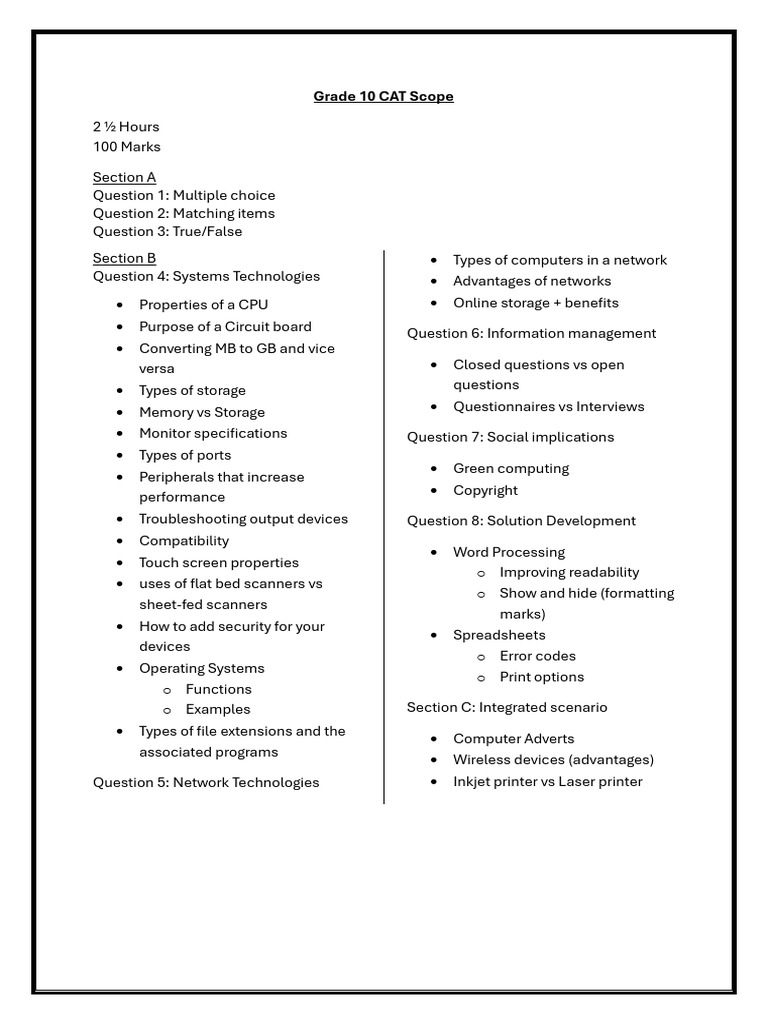 Grade 10 Cat Scope Pdf