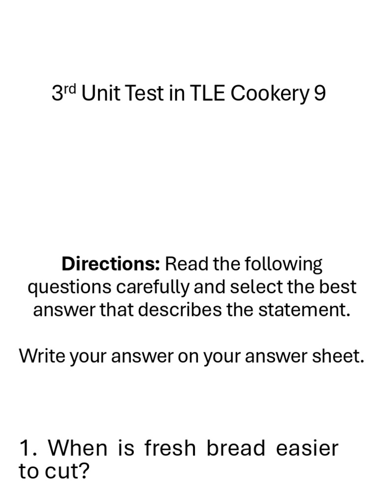 3rd Unit Test in TLE Cookery 9 | PDF | Sandwich | Breads