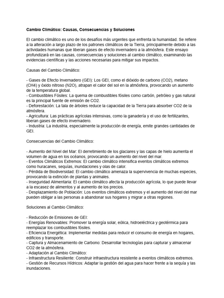 Causas y Soluciones del Cambio Climático | PDF | Gases de efecto ...