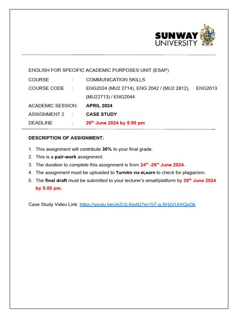 Case study assignment brief pdf plagiarism turnitin