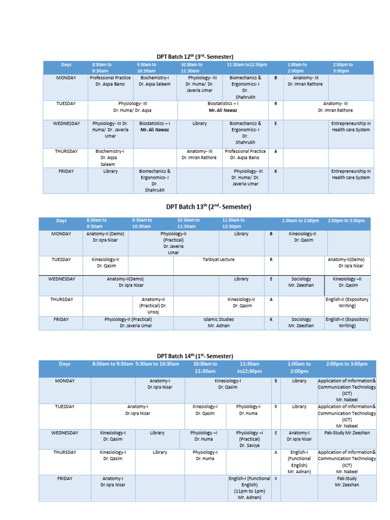 Timetable of Batch 12 To 14 | PDF
