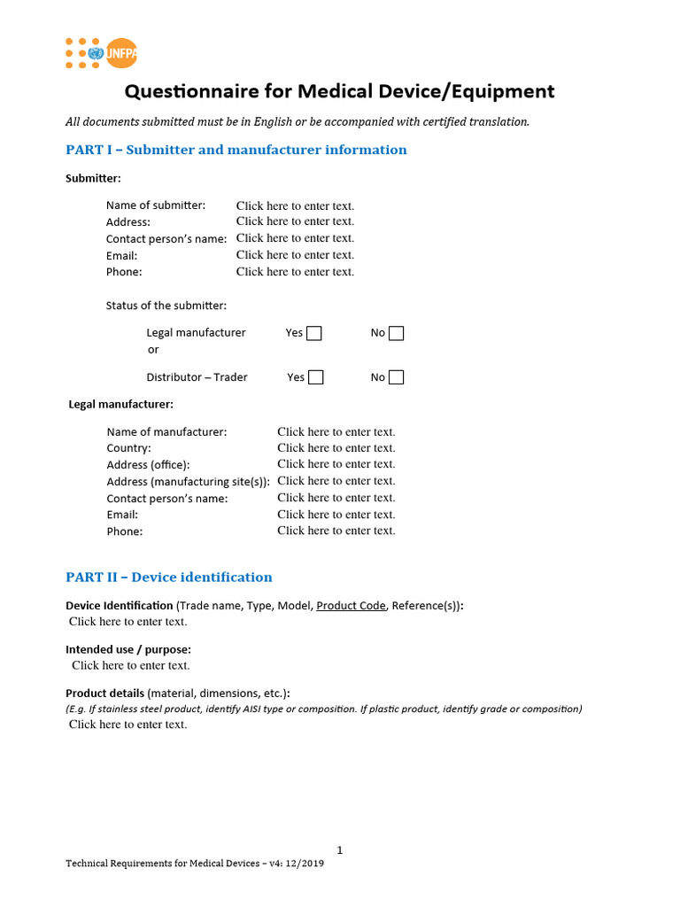 Medical Device Submission Questionnaire | PDF | Federal Food | Medical ...
