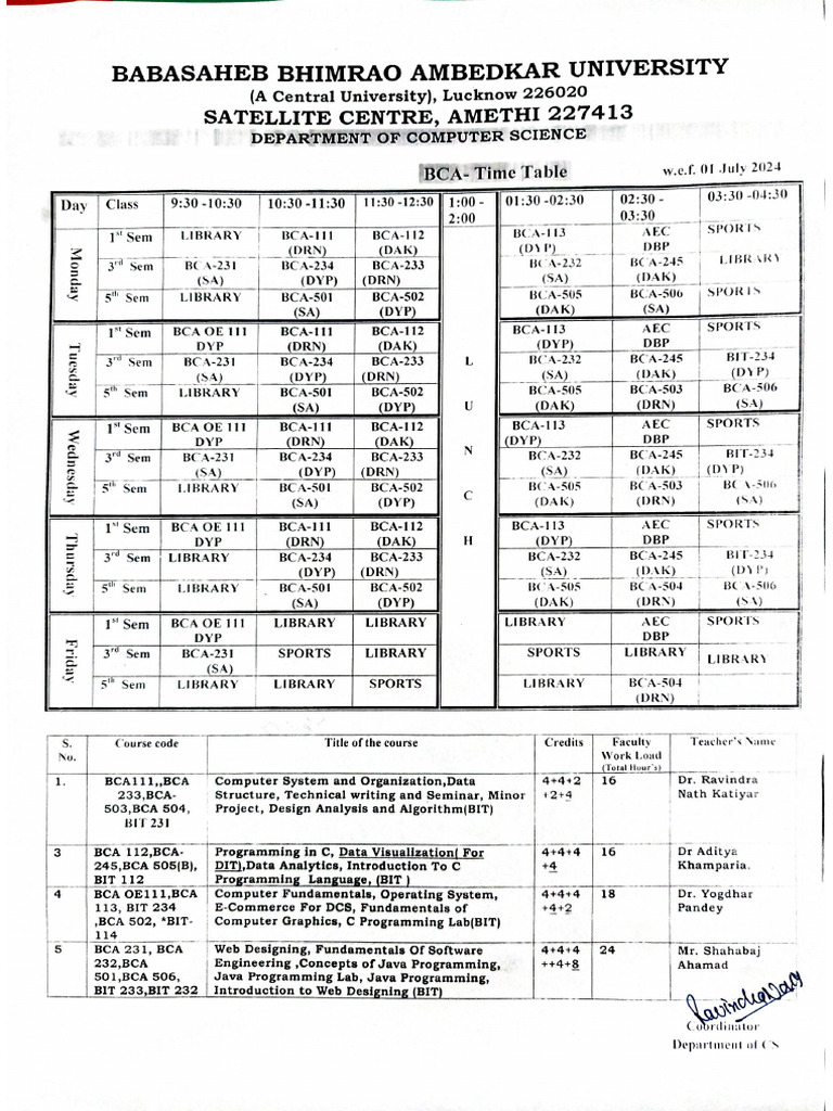 Time table 2024 2025 pdf