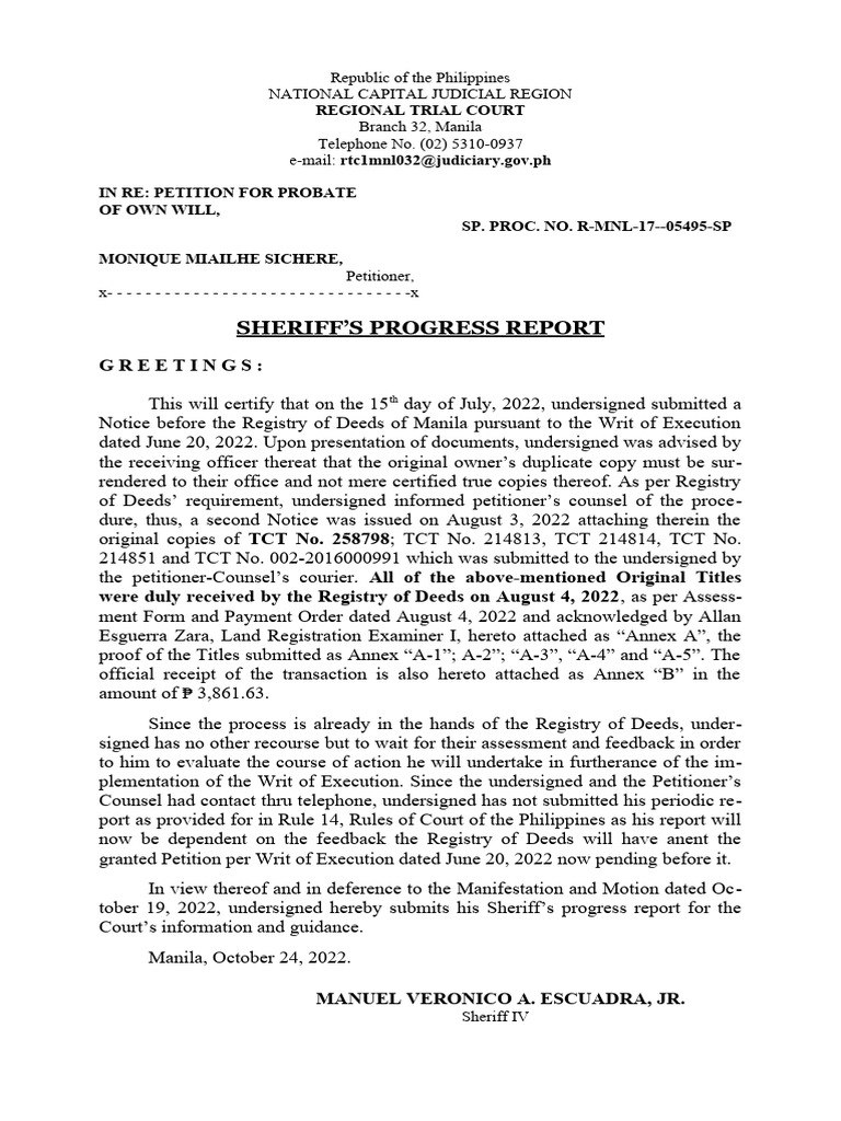 Sheriff’s Progress Report on Probate Case | PDF | Justice | Crime ...