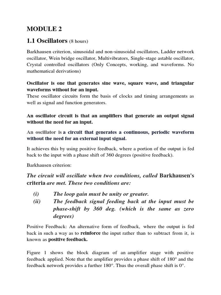 Module 2 2.1 Oscillator Notes | PDF | Electronic Oscillator | Amplifier