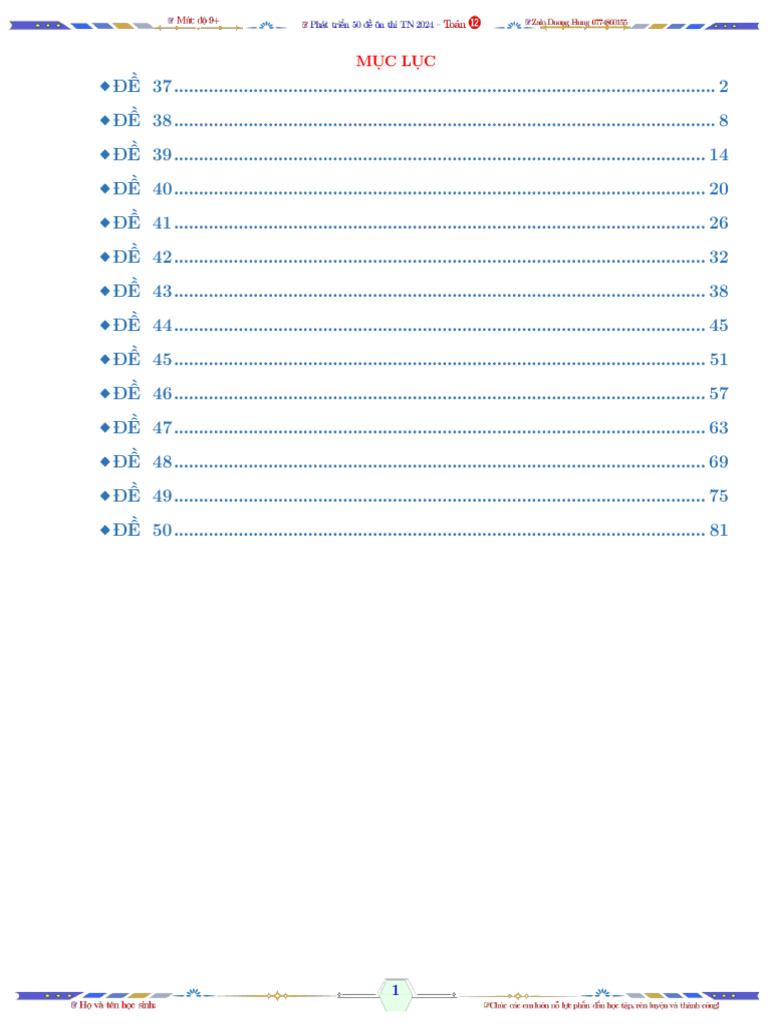 De 37-50 - On Thi TN Toan 2024 | PDF