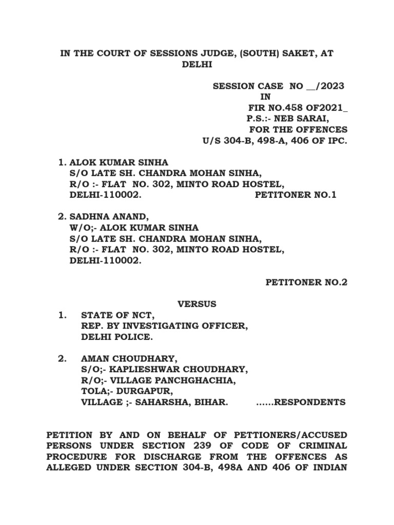 Discharge Application Format under CrPC | PDF | Prosecutor | Bail