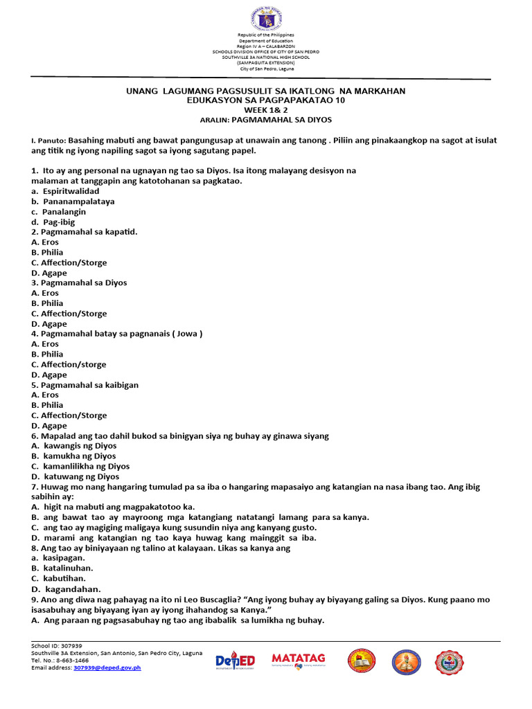 ESP 10 - SUM & PT - Week 1 & 2 | PDF