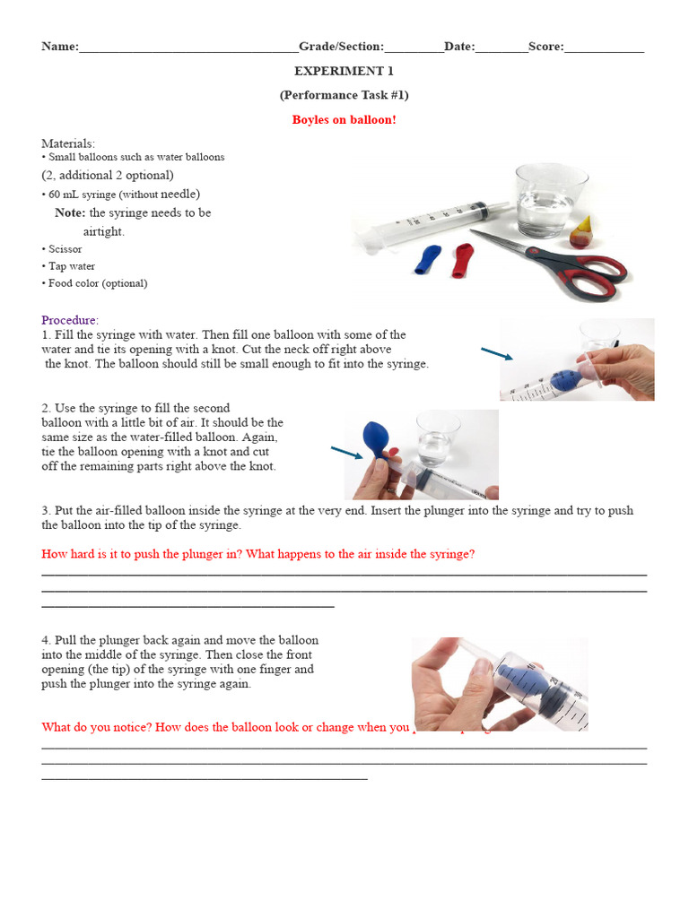 BOYLE'S LAW EXPERIMENT | Download Free PDF | Balloon | Syringe