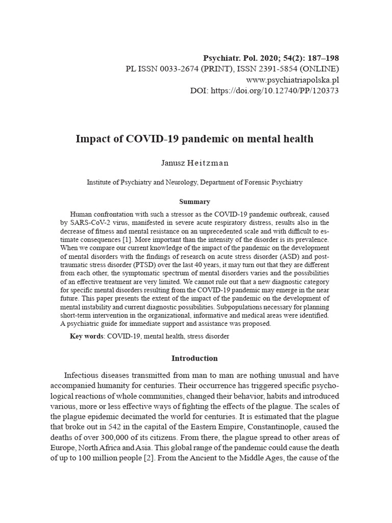 COVID-19's Impact on Mental Health | PDF | Mental Disorder ...