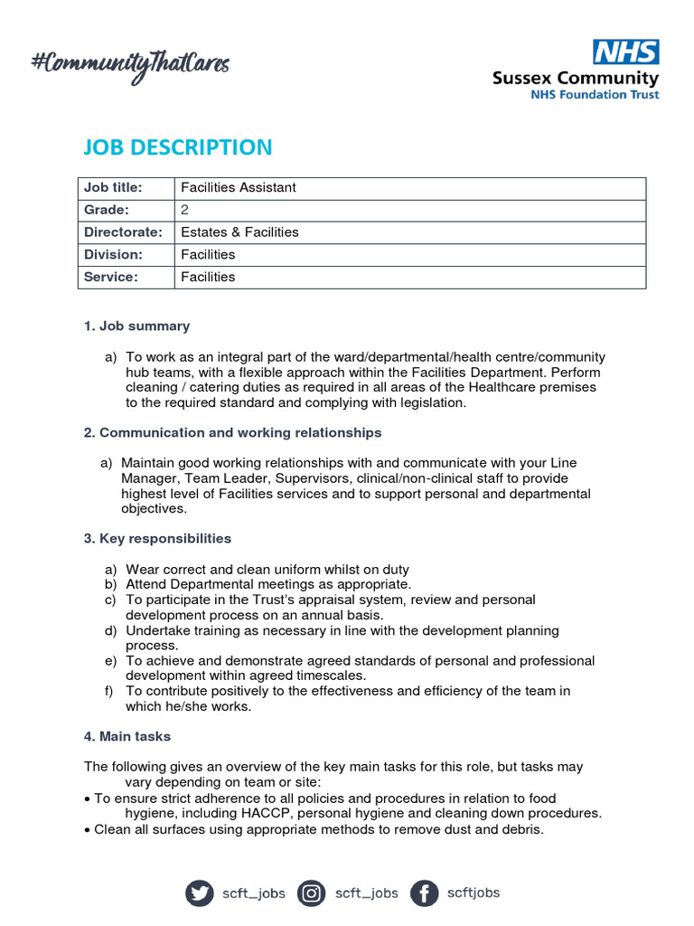 Facilities Assistant Job Description | PDF | Business