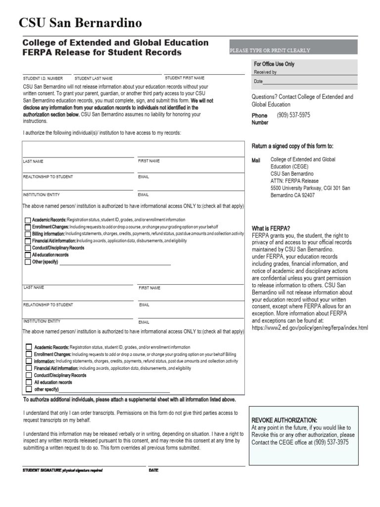FERPA Release Form FILL - CEGE | PDF