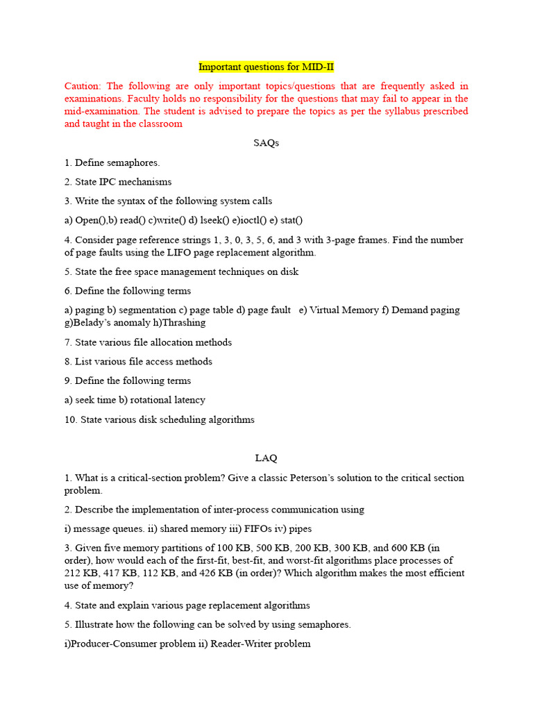 OS Important questions for MID | PDF | Scheduling (Computing ...