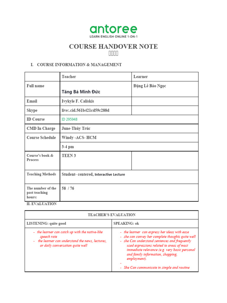 Handover Note 1 | PDF | Learning | Human Communication